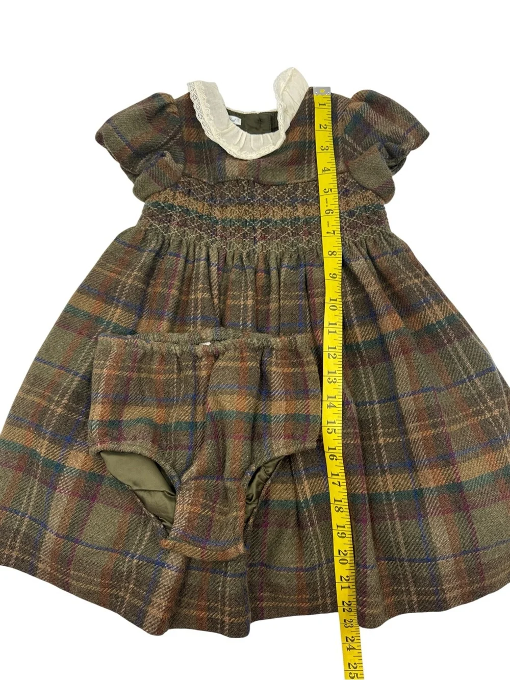 Ralph Lauren Plaid Smocked Wool Blend Dress and Bloomer Set Size 24M